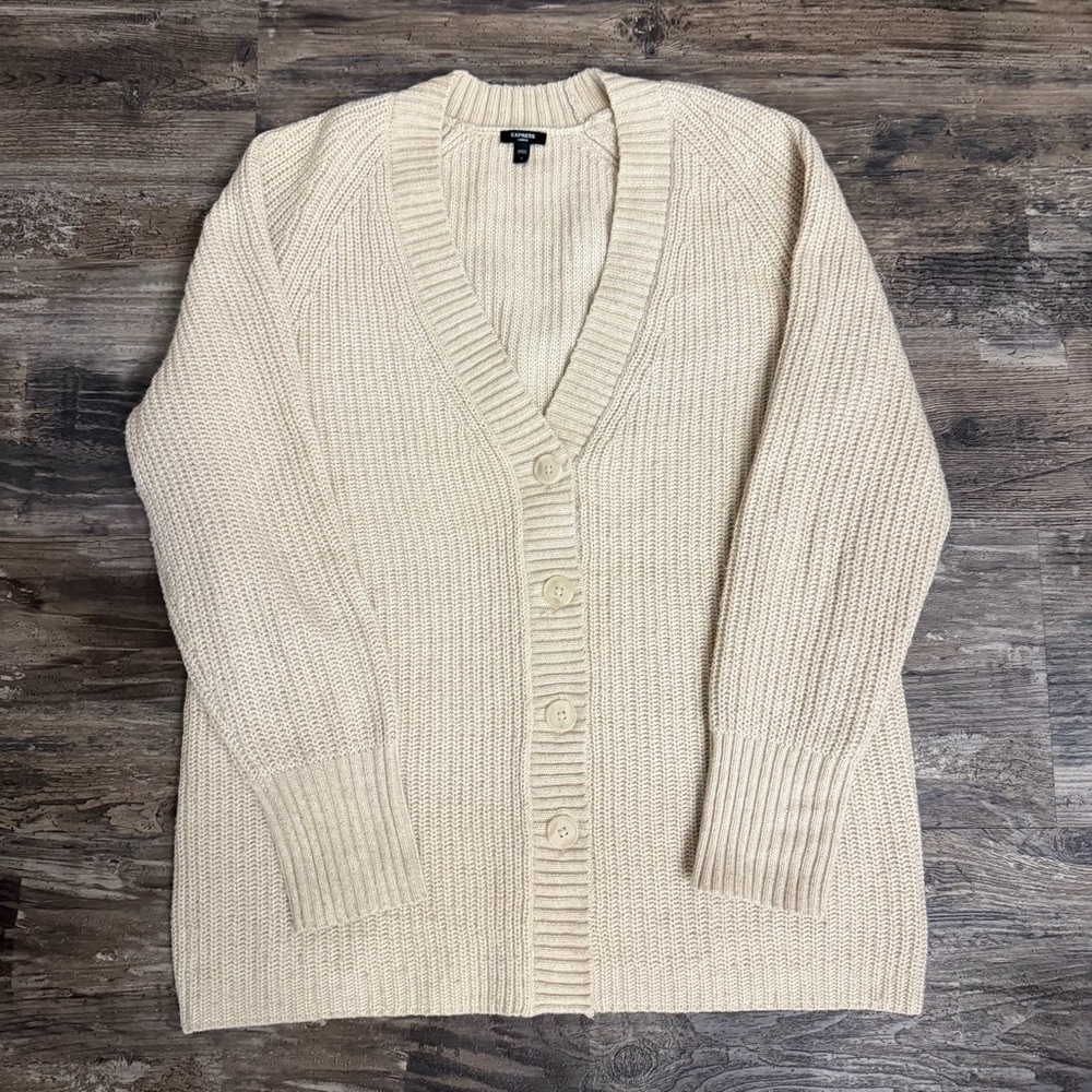 Express Women’s Cream V-Neck Wool Blend Cardigan Size S